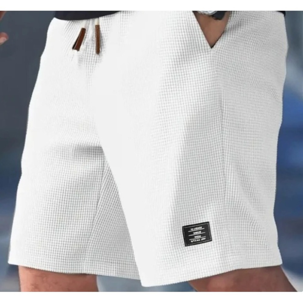 Cobalhaus Men White Waffle Knit Shorts XXL Elastic Waist Casual Athletic Elegant